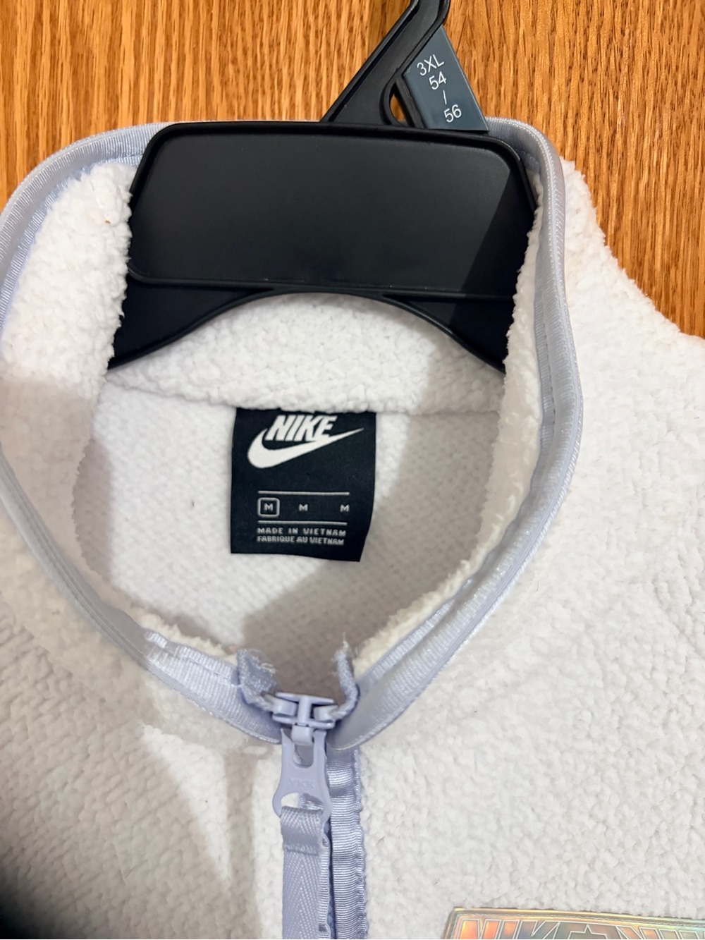 Nike Women's White Sherpa Jacket with Blue Trim - Picture 2 of 3